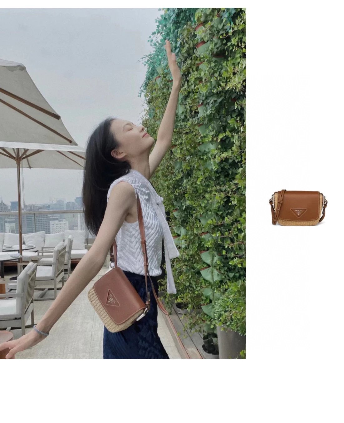 PRADA Bag Top version The Original Order Is New Straw Bag and Imported Cowhide European and American Fashion Large Capacity Handmade Bamboo Middle-Ancient Women's Woven Square Bag Vegetable Basket Shopping Bag Casual Box Bag Shoulder Bag Messenger Bag Wom