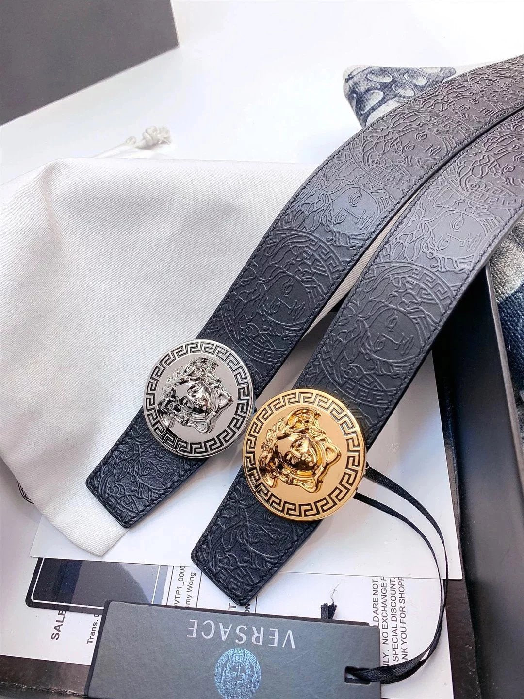 VERSACE Belt Top version 【Spot High Quality】Leather Belt Men's Leather Business Casual Belt Wide4CM Imported Hot-Pressed Grain First Layer Cowhide with Special Leather Sole