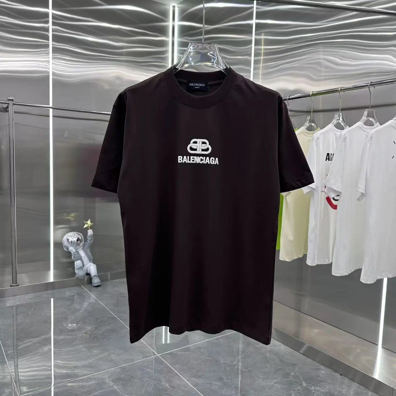 Balenciaga T-shirt Chest Foam Lock Buckle Letter Print logo round Neck Short Sleeve25ss New Pure Cotton Unisex Style T T-shirt OS Loose Fit Base Shirt Half Sleeve T-Shirt Top Half Sleeve