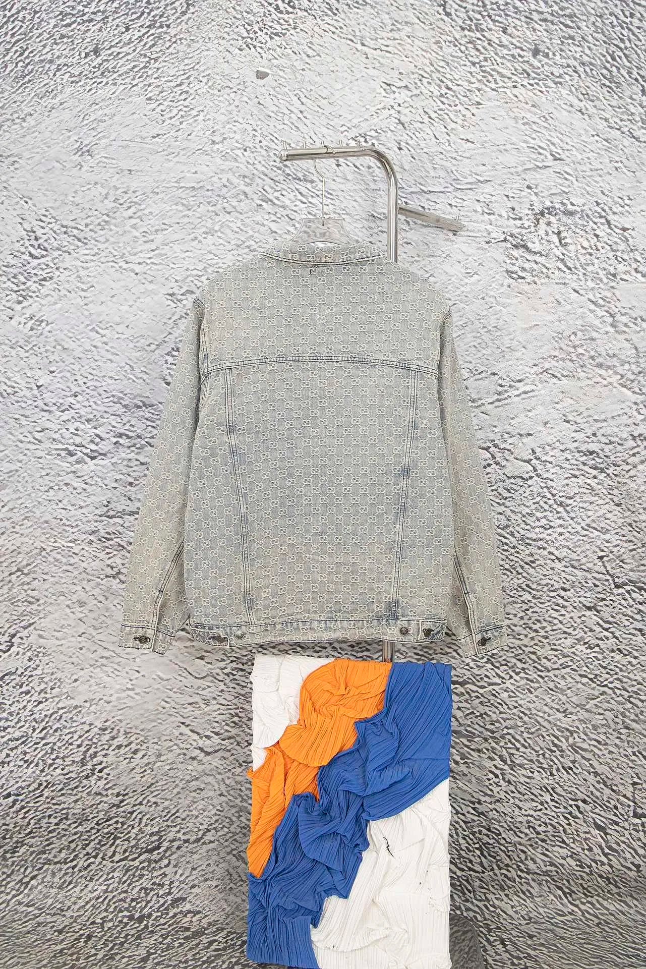 Gucci Jackets Denim Ivory White GG Jacquard Denim Jacket Coat Unisex Autumn Winter New Sports Casual Loose Versatile