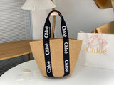 Chloe Bag Top version 【High Version】New Teng Woven Vegetable Basket Bag Tote Bag LargeWoodyBasket Large Beach Bag Shopping Bag Handbag Mummy Bag Woven Bag Straw Bag