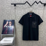 PRADA T-shirt Chest Pocket Triangle Logo Letter logoPOLO Shirt Lapel Short Sleeve25ss New Unisex Summer Short Sleeve OS Loose T Business Half Sleeve Shirt Plus Size T-Shirt