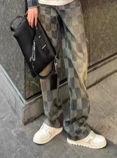 Louis Vuitton LV Sweatpants 3DDamier Jacquard Pattern Women's Versatile Casual Loose Fit