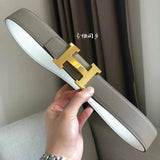 Hermes Belt Top version 【High Quality in Stock】New First Layer Cowhide Belt Men's and Women's H Buckle Business Casual Double-Sided Available Belt