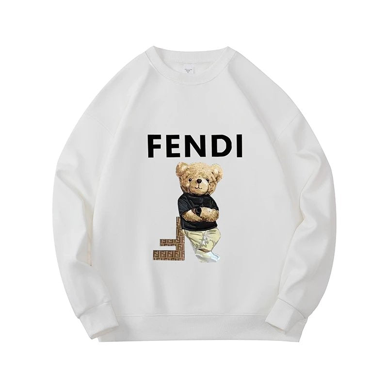 FENDI Hoodie 24New Cartoon Bear Printed round Neck Long Sleeve Bottoming Shirt Women's Sweater Men