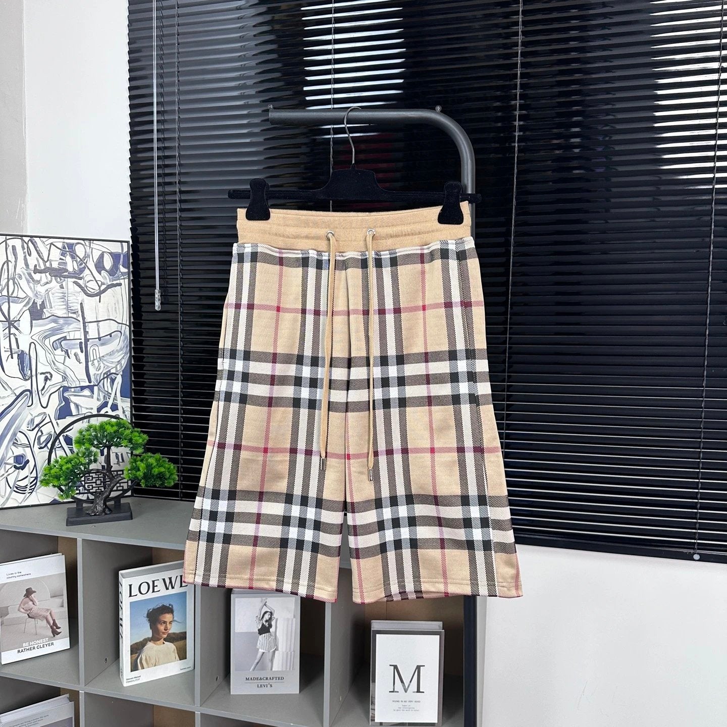 Burberry Shorts Plaid Print logo Five-point Shorts25ss New Drawstring Casual Summer Pants5Two-in-One Casual Sweatpants for Men and Women, Pure Cotton Joggers