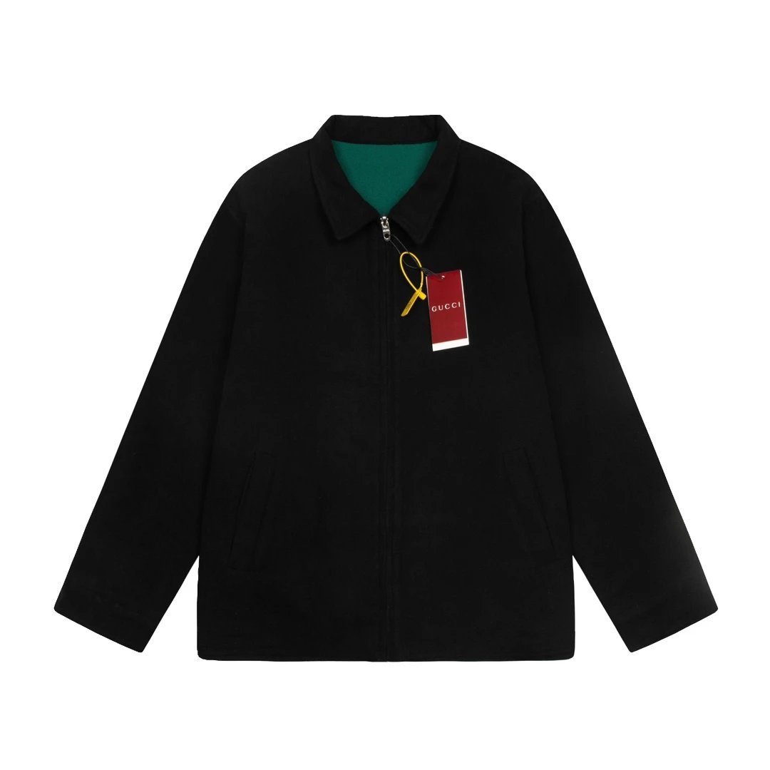 Gucci Jackets Reversible Thick Woolen Coat Unisex Autumn Winter New Sports Casual Loose Fit Versatile