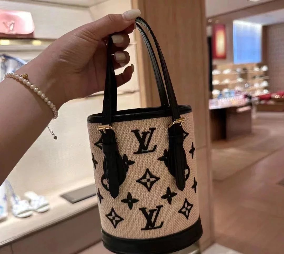 Louis Vuitton LV Women's Bag Top version 2023New Women's Handbag NANOBUCKET Summer Limited Handbag M82418Canvas Embroidered Crossbody Bag