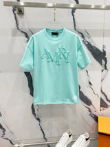 Amiri T-shirt Logo Brand Letters LOGO Foam Print Logo Crew Neck Short Sleeve Pure Cotton Unisex T Shirt Bottoming Shirt OS Loose Fit T-Shirt