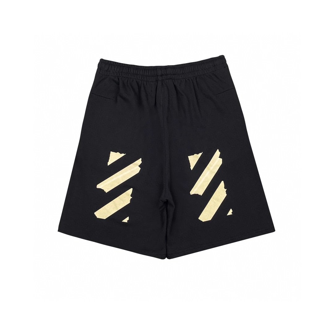 OFF-White Shorts Top Version Bronzing Tape Arrow Print Shorts Men's Loose plus Size Lace-up Casual Pants Women's Fashion