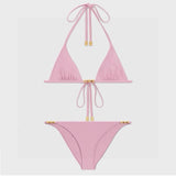 Celine Swimsuit Letter Gold Logo Inlaid Bikini Split Swimsuit Sexy Little Chest Gathered Seaside Swimming Pool Holiday Hot Spring Backless White Women's Women's Swimwear