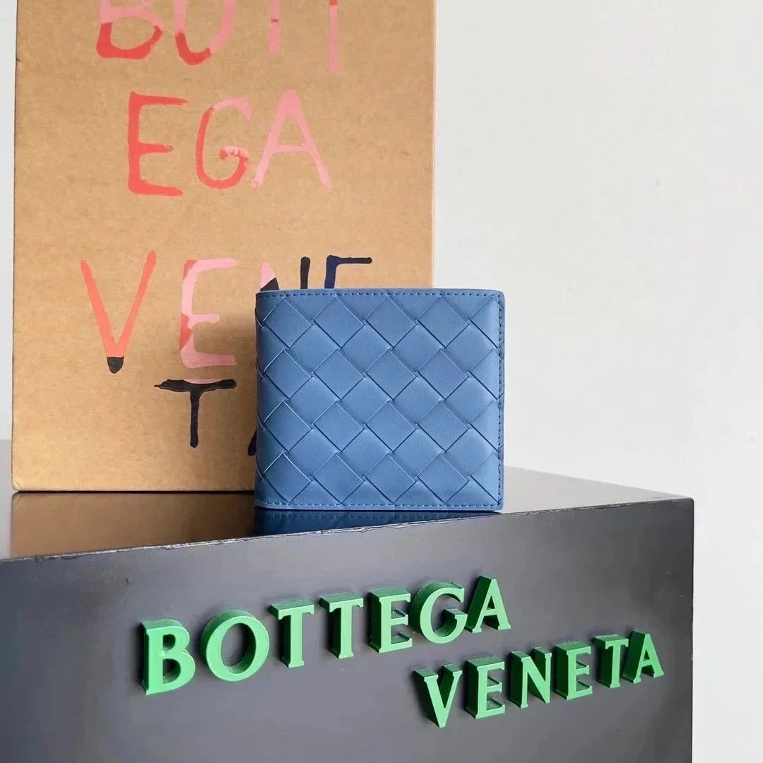 Bottega Veneta Men's Bag Top version 【Premium Original Leather】Calf Skin Small Wallet Men's Hand-Woven Wallet Two-Layer Wallet Men's Weaving Wallet New Calfskin Short Wallet Men's and Women's Wallet