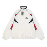 Balenciaga Jackets Matching Pants70Catwalk Style3B White and Red Paris Patchwork Sports Uniform Trench Coat Jacket Casual Loose Versatile Cardigan Unisex os Version24ss Autumn and Winter New Products