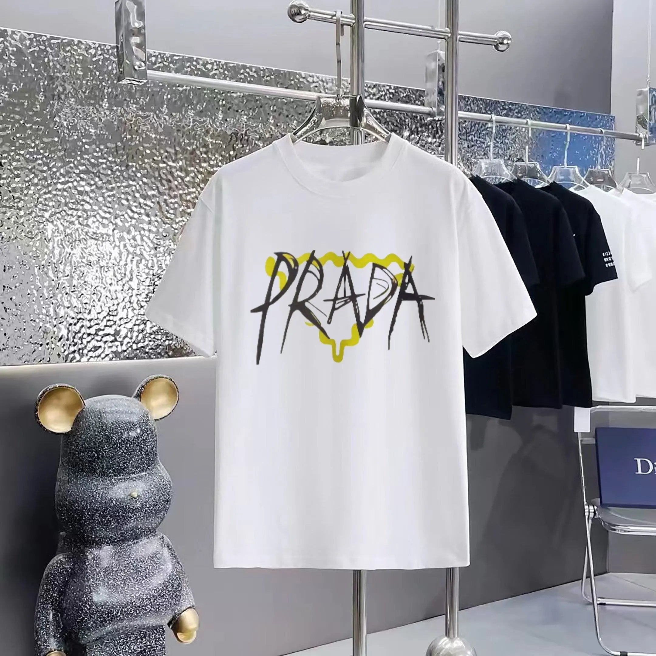 PRADA T-shirt Front Chest Wave Triangle Print logo round Neck Short Sleeve25ss New pure cotton T Unisex T-Shirt OS Drop Shoulder Loose Fit Base Shirt Top T-Shirt Short Sleeve