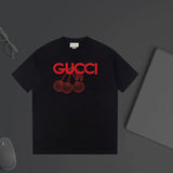 Gucci T-shirt Letter Cherry Print on Chest logo round Neck Short Sleeve25ss New pure cotton T Unisex T-Shirt OS Loose Fit Base Shirt Top Half Sleeve T-Shirt