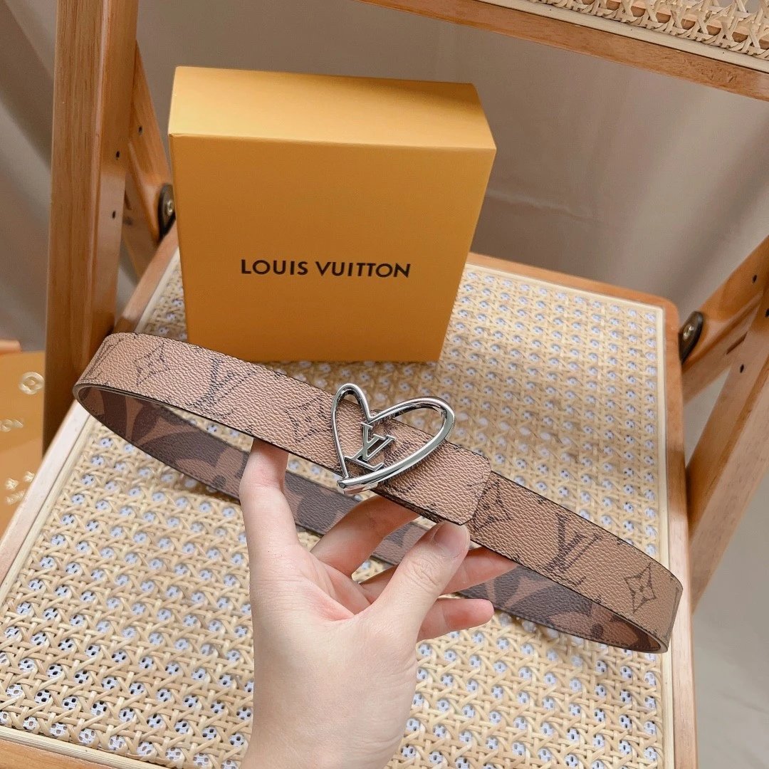 Louis Vuitton LV Belt Top version 【Counter Quality】Belt New Belt3.0，2.5cm Women's Belt v Women's Leather Belt with Metal Buckle with Classic Presbyopic Chessboard Grid Belt with Genuine Goods Packaging No Problem in and out of the Counter Versatile Casual