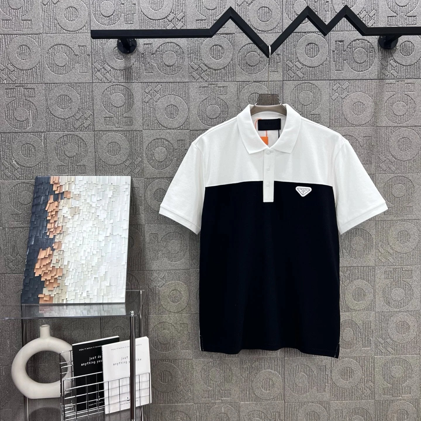 PRADA T-shirt Chest Triangle Mark Letter Embroidery logoPOLO Shirt Lapel Short Sleeve25ss New Unisex Summer Short Sleeve OS Loose T Business Half Sleeve Shirt Plus Size T-Shirt