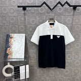 PRADA T-shirt Chest Triangle Mark Letter Embroidery logoPOLO Shirt Lapel Short Sleeve25ss New Unisex Summer Short Sleeve OS Loose T Business Half Sleeve Shirt Plus Size T-Shirt