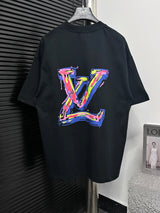 Louis Vuitton LV T-shirt Back Colorful Hand-painted Letter Print logo round Neck Short Sleeve25ss New Pure Cotton Unisex Style T T-shirt OS Loose Fit Base Shirt Half Sleeve T-Shirt Top Half Sleeve