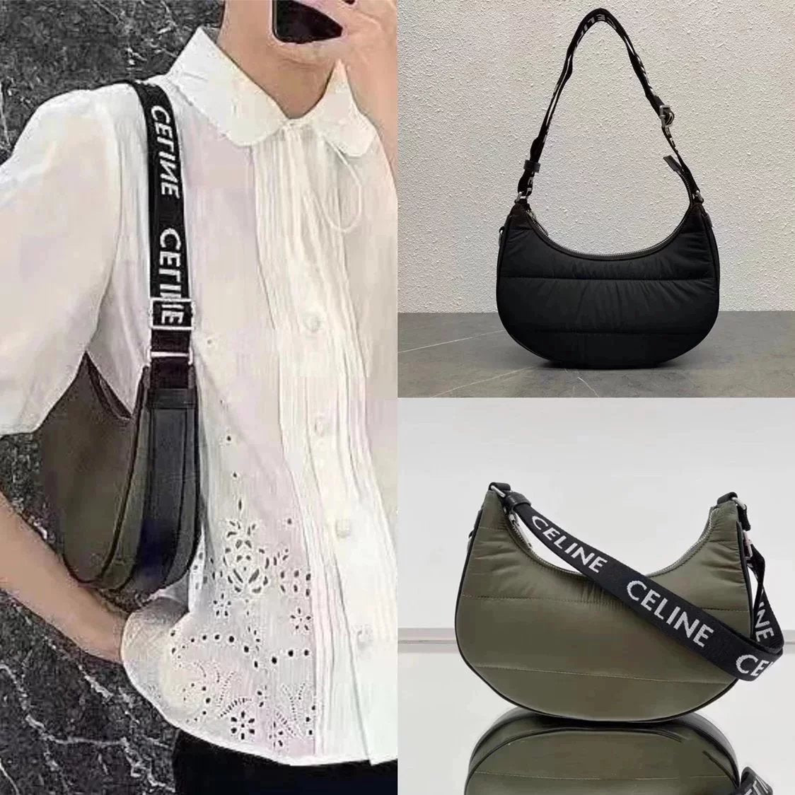 Celine women's bag Top version 【】2023New AVA Underarm bag AvA Quilted Nylon Nylon Cloth Space Cotton down Bag Men and Women Same Style Underarm Bag196972