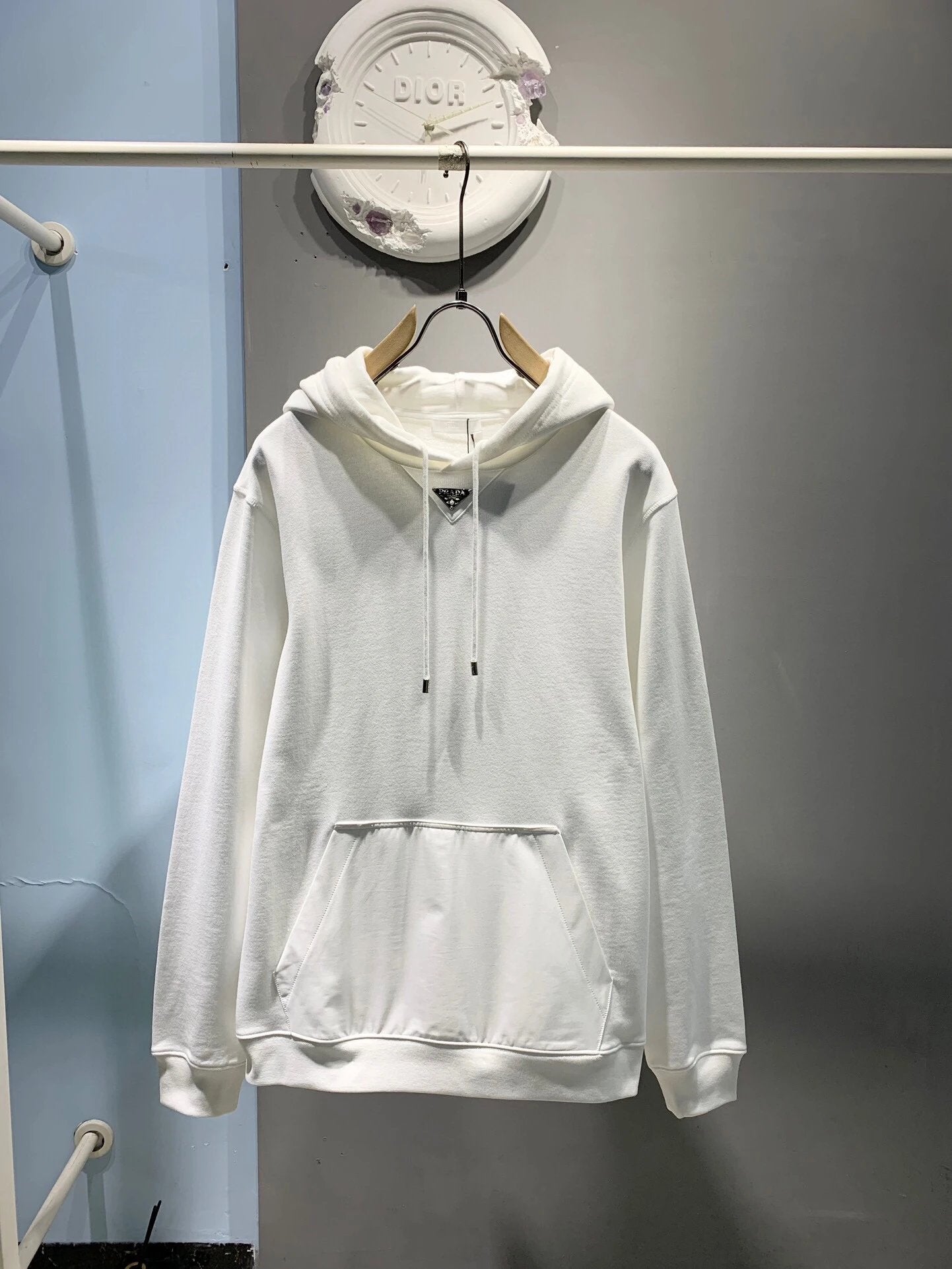 PRADA Hoodie Triangle Logo Patch Pocket Hoodie Sweatshirt Jacket Unisex Sports Casual Loose Fit Versatile