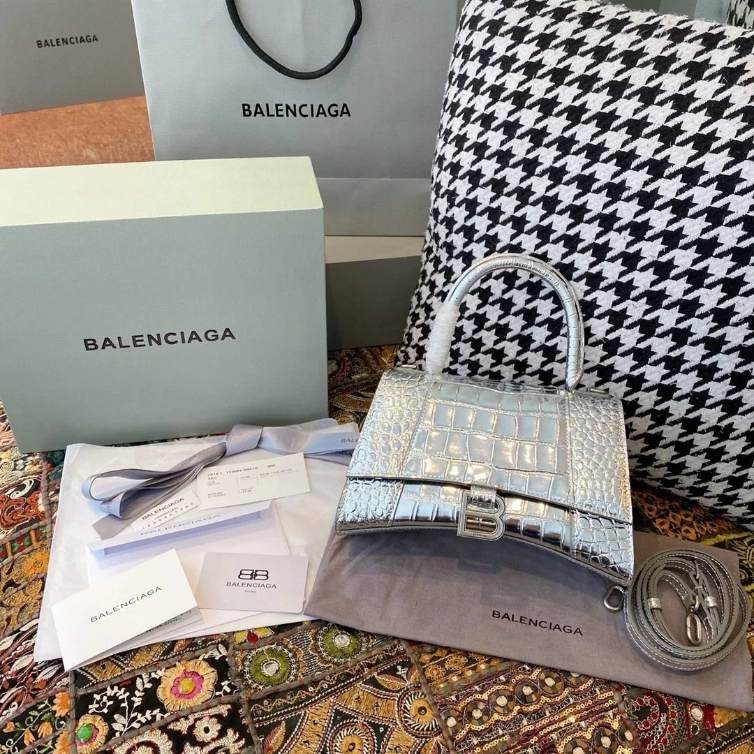 Balenciaga Bag Top version 【Level Surrogate Shopping】Hourglass Bag ahourglass Hourglass Bag Crocodile Leather Litchi Grain Cowhide XS No. S Women's Crossbody Bag