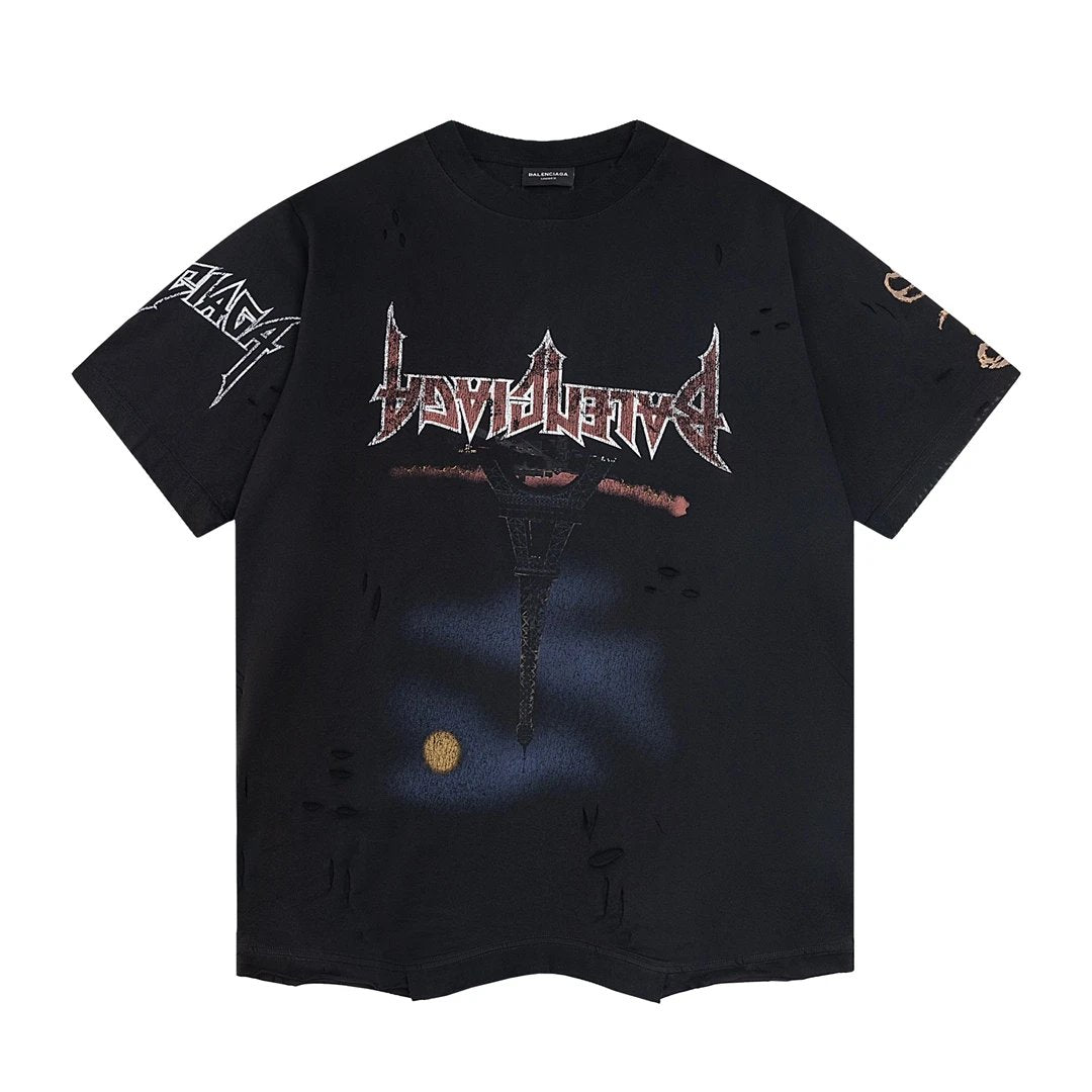 Balenciaga T-shirt Reversed Alphabet Print logo round Neck Short Sleeve25ss New pure cotton T Unisex T-Shirt OS Drop Shoulder Loose Fit Base Shirt Top T-Shirt Short Sleeve