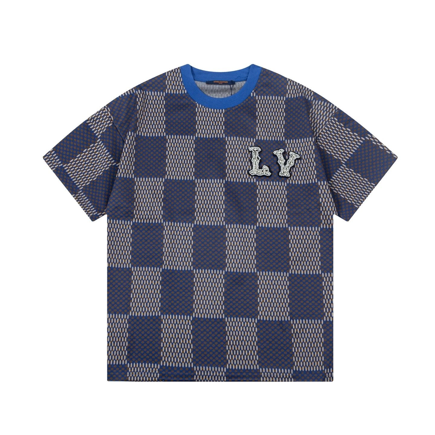 Louis Vuitton LV T-shirt Pearl Alphabet Checkerboard Large logo round Neck Short Sleeve25ss New Pure Cotton Unisex Style T T-shirt OS Loose Fit Base Shirt Half Sleeve T-Shirt Top Half Sleeve
