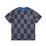 Louis Vuitton LV T-shirt Pearl Alphabet Checkerboard Large logo round Neck Short Sleeve25ss New Pure Cotton Unisex Style T T-shirt OS Loose Fit Base Shirt Half Sleeve T-Shirt Top Half Sleeve