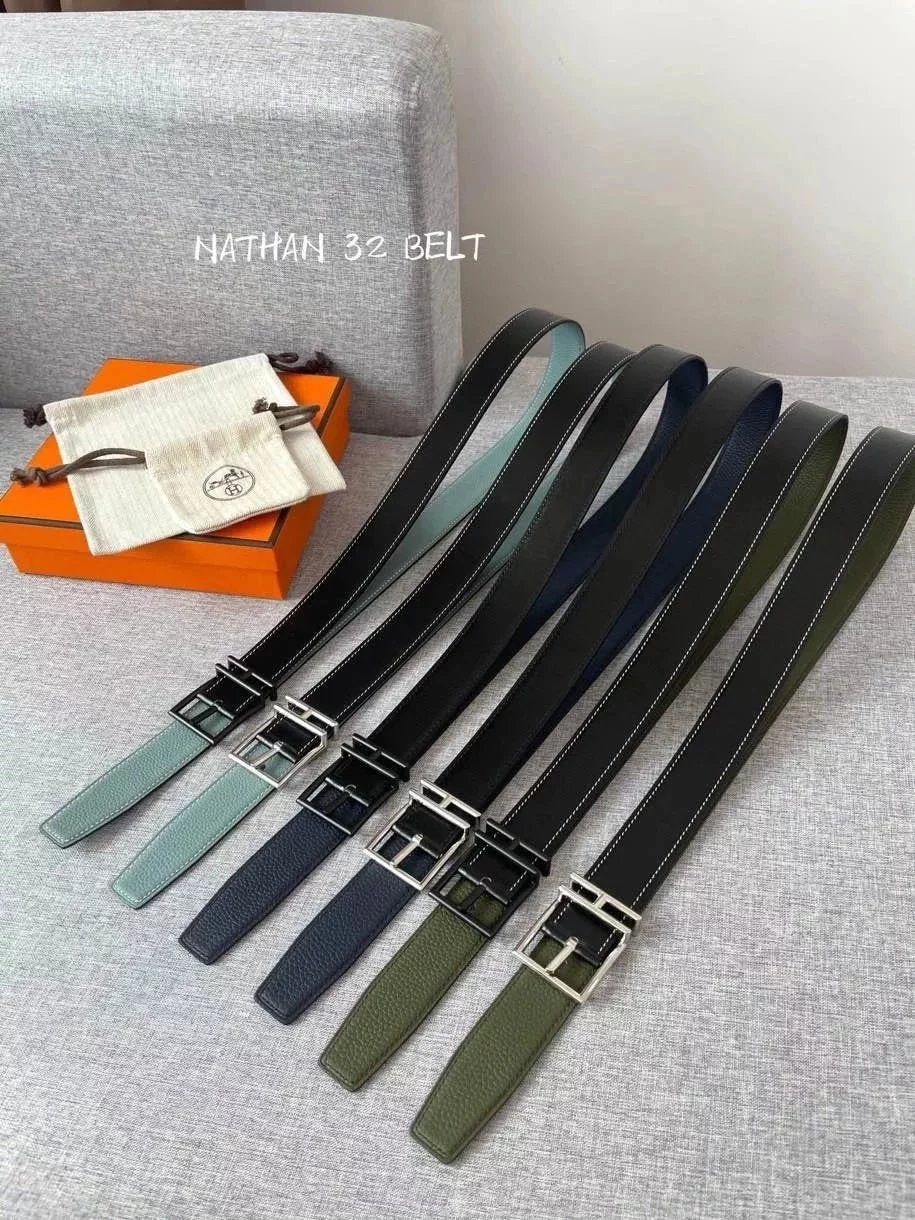 Hermes Belt Top version New Men's Belt3Import togo Leather Can Be Used on Both Sides of the Belt Stainless Steel Hardware Belt Pin Buckle Belt H Belt Loop Business Casual All-Match