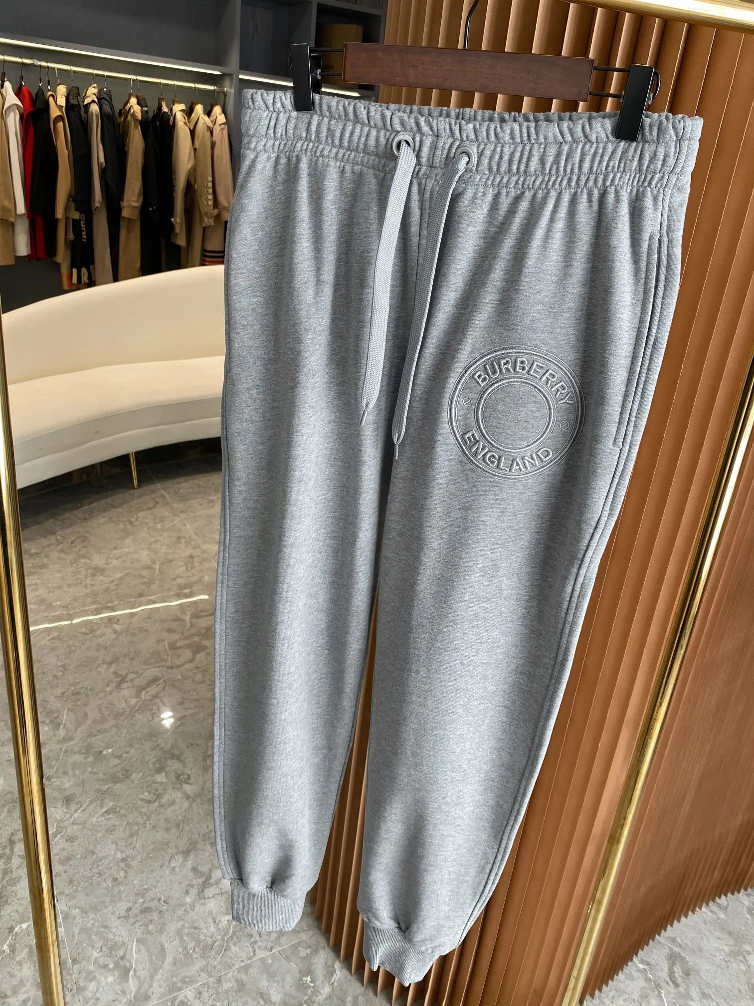 Burberry Sweatpants Micro Embroidery Pattern Cotton Hooded Loose Fit Sports Pants Unisex Casual Pants