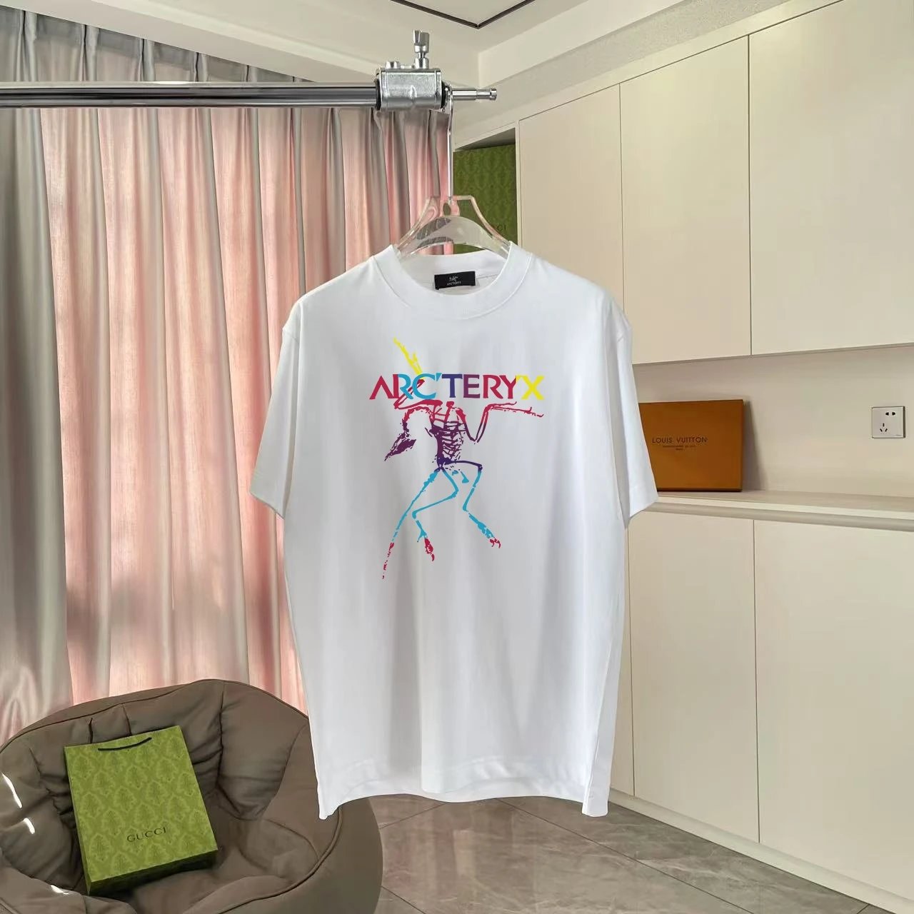 Arc'teryx T-shirt Chest Letter Skeleton Pattern Print logo round Neck Short Sleeve25ss New pure cotton T Unisex T-Shirt OS Drop Shoulder Loose Fit Base Shirt Top T-Shirt Short Sleeve