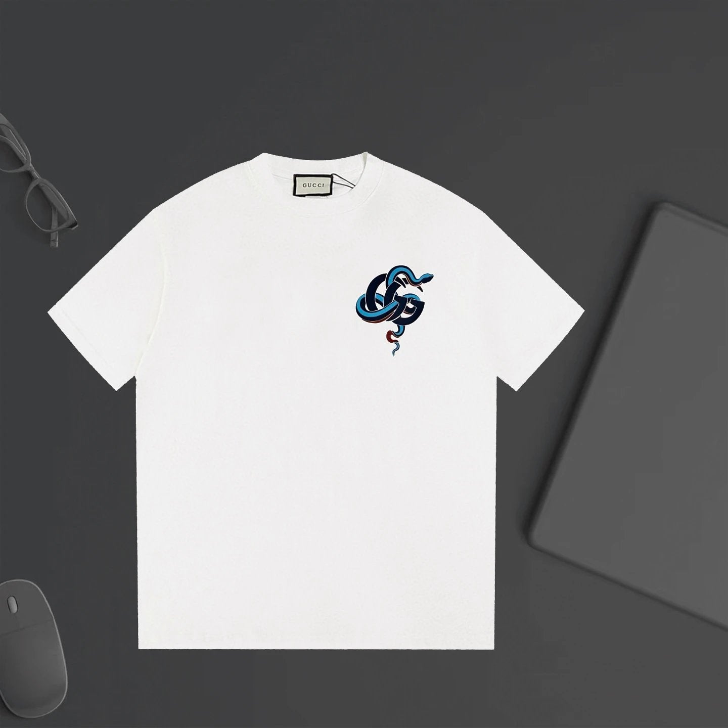 Gucci T-shirt Double-breasted G Snake Print logo round Neck Short Sleeve25ss New Pure Cotton Unisex Style T T-shirt OS Loose Fit Base Shirt Top Half Sleeve T-Shirt