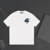 Gucci T-shirt Double-breasted G Snake Print logo round Neck Short Sleeve25ss New Pure Cotton Unisex Style T T-shirt OS Loose Fit Base Shirt Top Half Sleeve T-Shirt