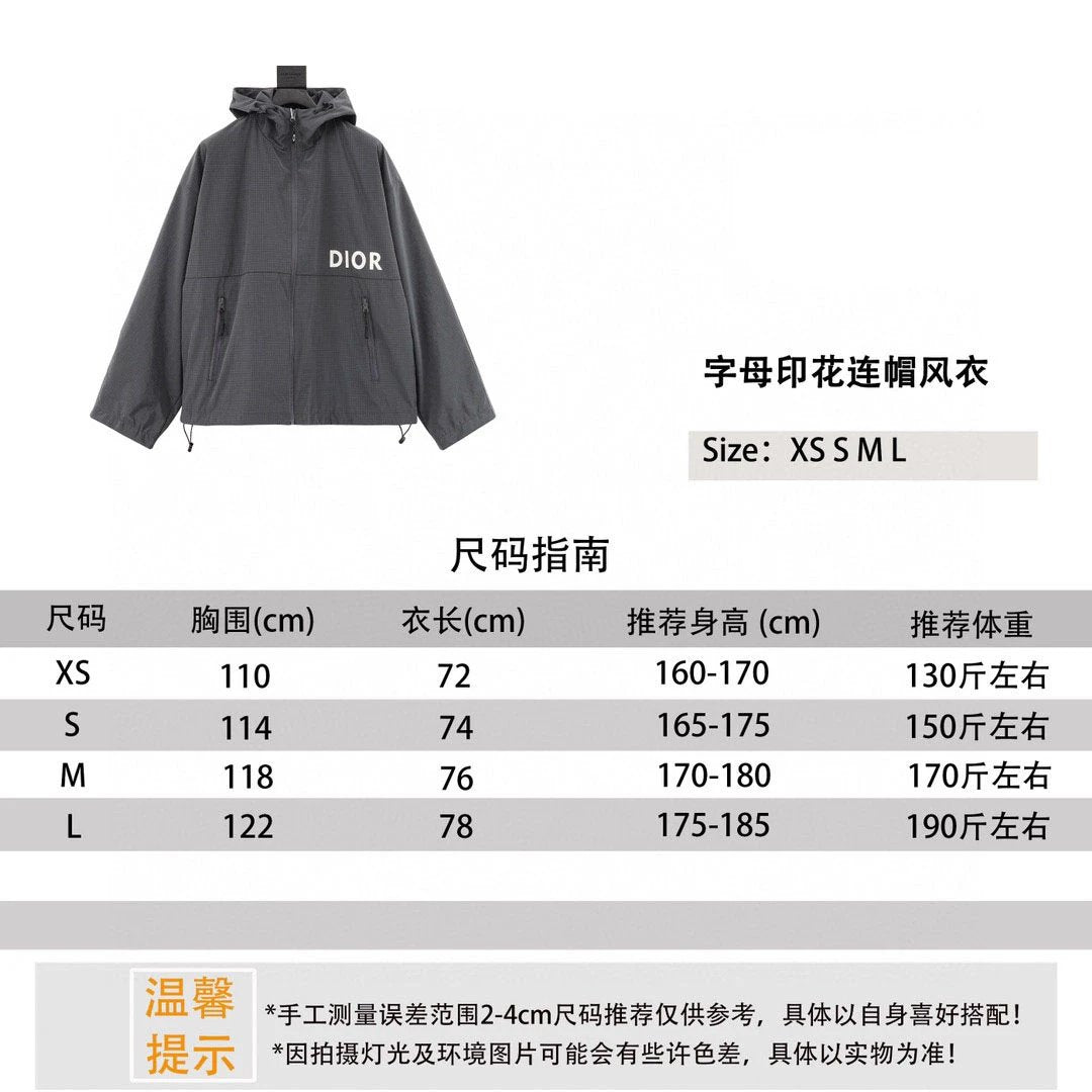 Dior Jackets Letter Printing Hooded Trench Coat Coat Same Style for Men and Women