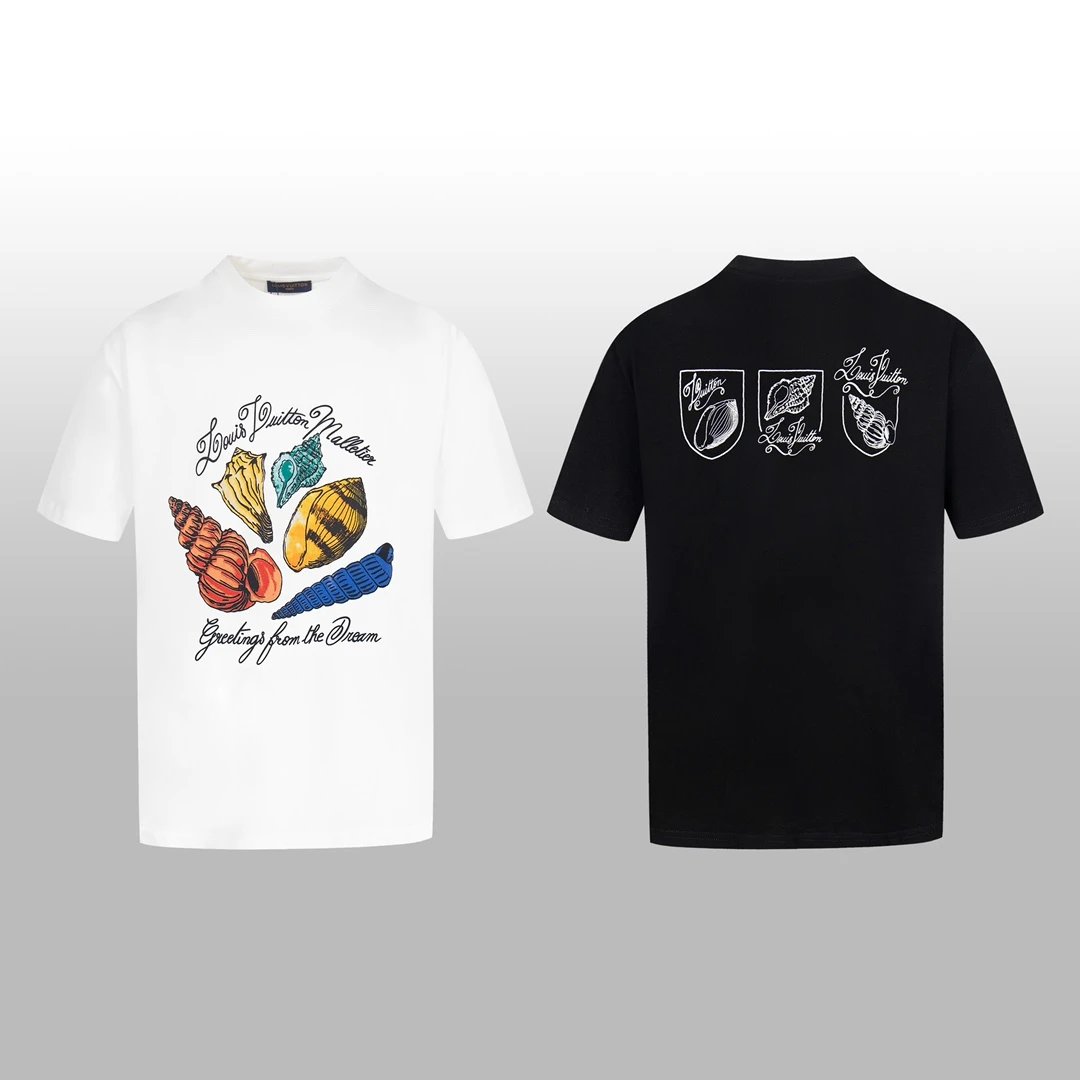 Louis Vuitton LV T-shirt Large Shell Letter Print on the Chest logo round Neck Short Sleeve25ss New Pure Cotton Unisex Style T T-shirt OS Loose Fit Base Shirt Top Half Sleeve T-Shirt