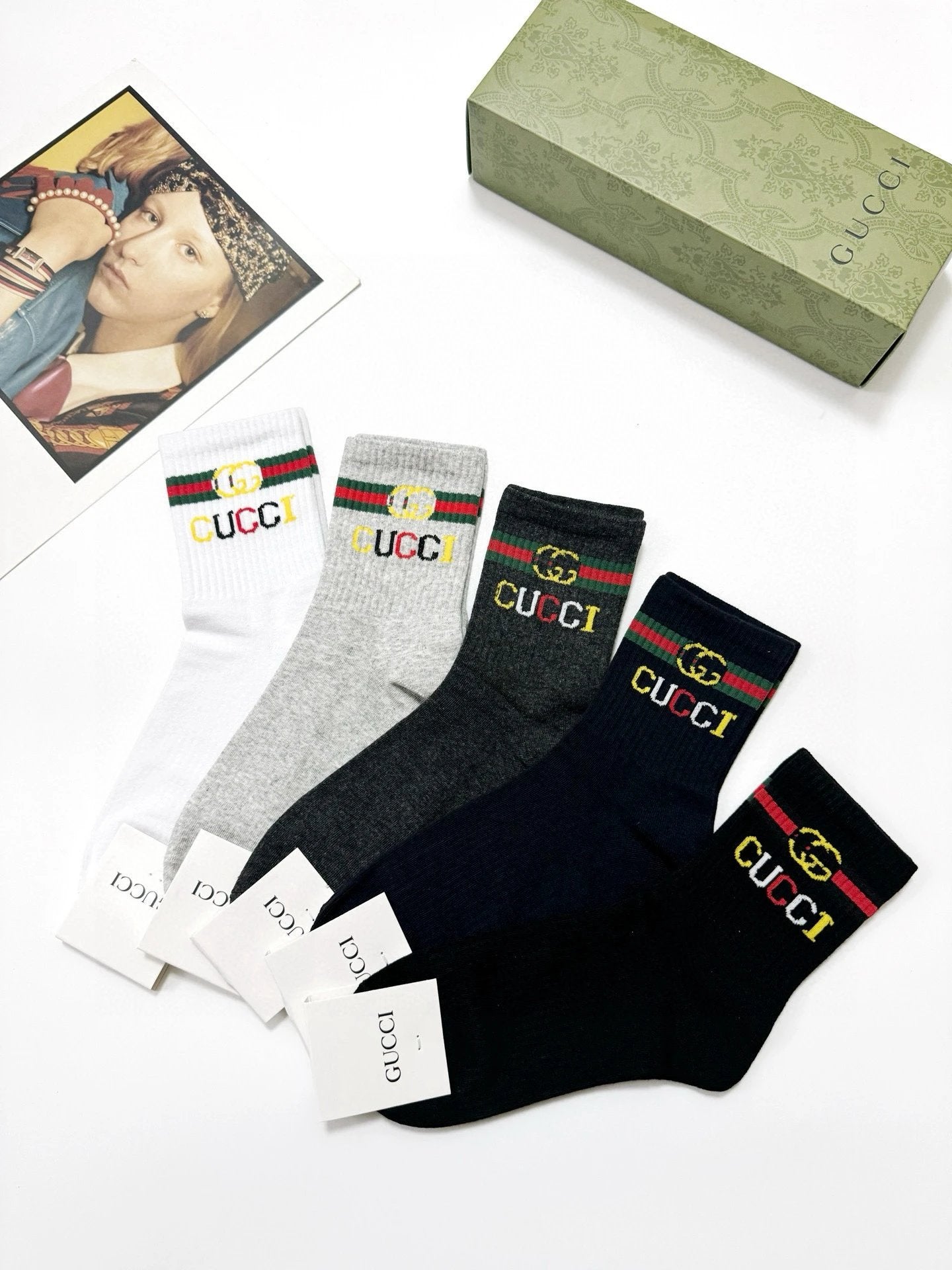 Gucci Sock 【a Box5Double】Classic Letters logo Breathable and stylish pure cotton25ss New Short Cotton Socks Spring Summer Autumn Thin Business Sports Casual Versatile Deodorant Sweat-Absorbing
