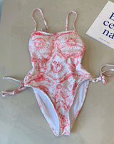Dior Swimsuit Full Print Sun Pattern Bikini One-Piece Swimsuit Sexy Beach Pool Vacation Hot Spring Small Chest Gathered Backless White Women's Swimwear