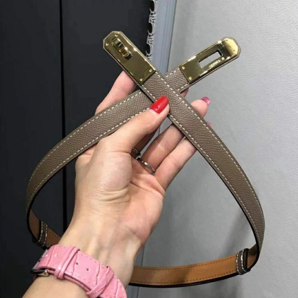 Hermes Belt Top version New Full Set Belt Women's First Layer Cowhide Leather Casual All-Matching Fashion Belt Kelly Women's Thin Belt
