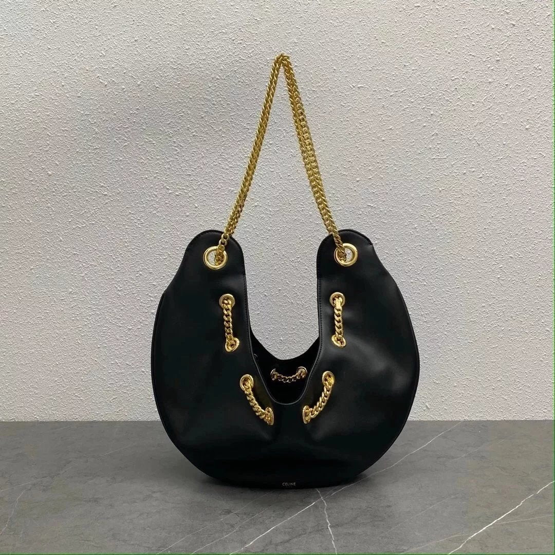 Celine women's bag Top version Original Leather2022New Product AVA Underarm Bag Chain Underarm Bag the Classic Moon Shape Natural Drape Design Chain Used Underarm Bag Is the Main Feature of This Chain Underarm Bag198993