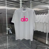 Alo Yoga T-shirt Chest Letter Print logo round Neck Short Sleeve25ss New Pure Cotton Unisex Style T Casual T-Shirt Base Layer Shirt OS Loose Fit Half Sleeve Top Plus Size