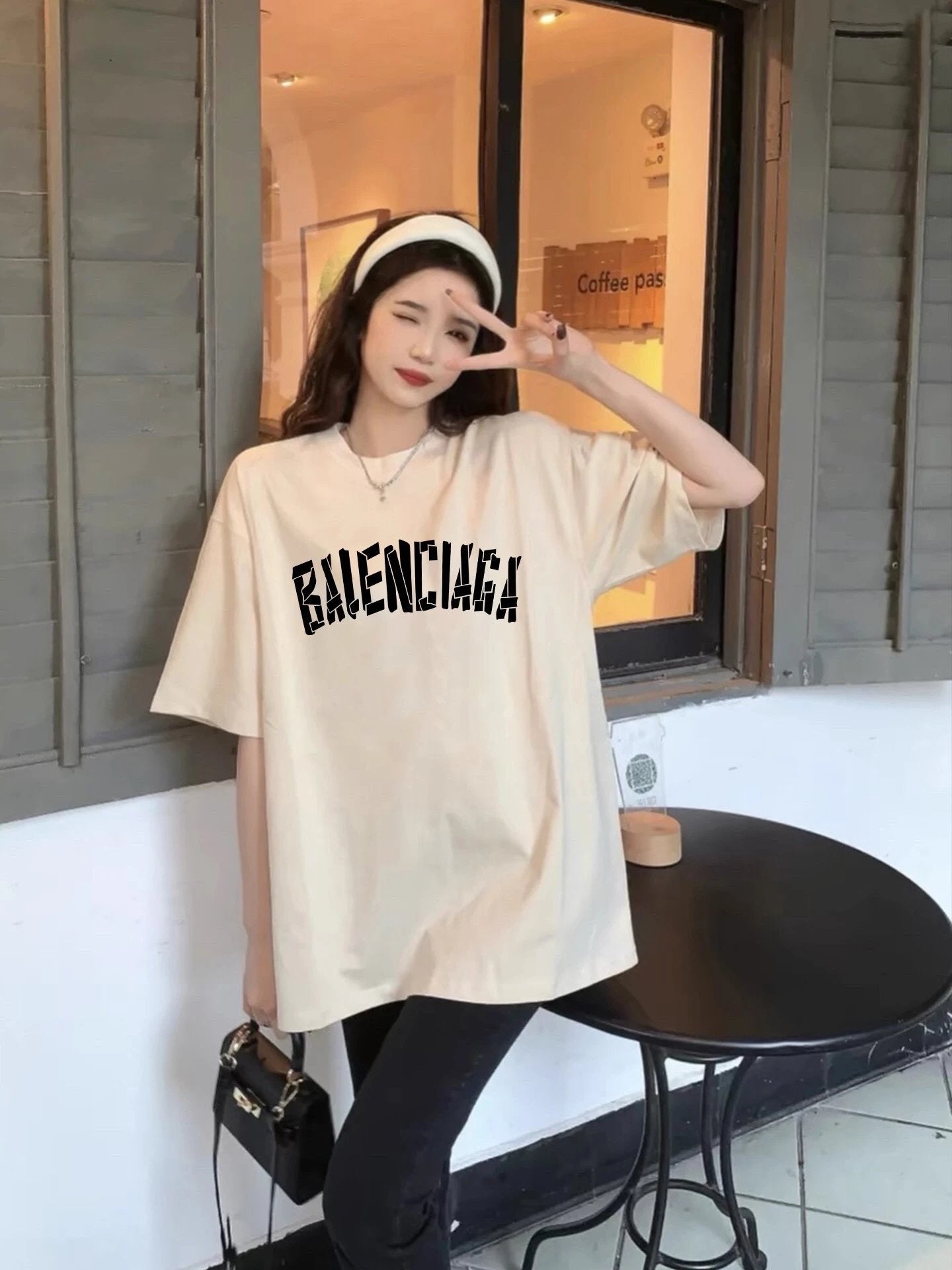 Balenciaga T-shirt Digital Direct Print on Chest logo round Neck Short Sleeve25ss New Pure Cotton Unisex Style T T-shirt OS Loose Fit Base Shirt Top Half Sleeve T-Shirt