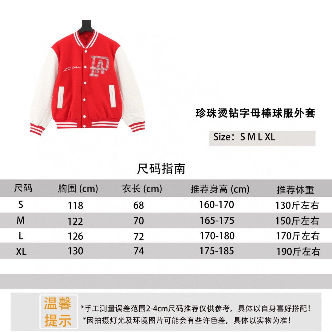 Louis Vuitton LV Jackets Pearl Rhinestone Letter Baseball Jacket for Men and Women