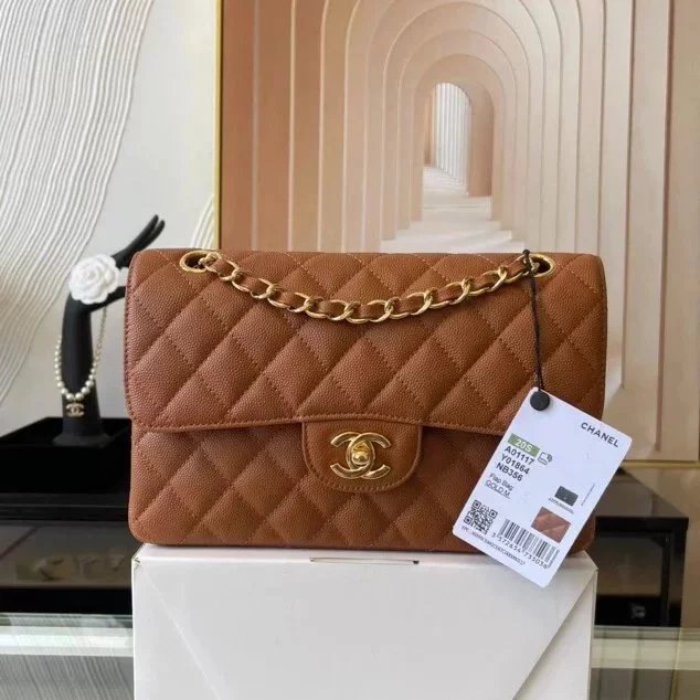 Chanel Women's Bag Top version 【Genuine Goods Leather】CF Original Caviar Ball Grain Cowhide Particles Full Classic CF Small Size23cm Black Gold Black Silver CF Flap Bag Pairs Clog Original Sheepskin Mouth Cover Chain Bag1117CF23cm