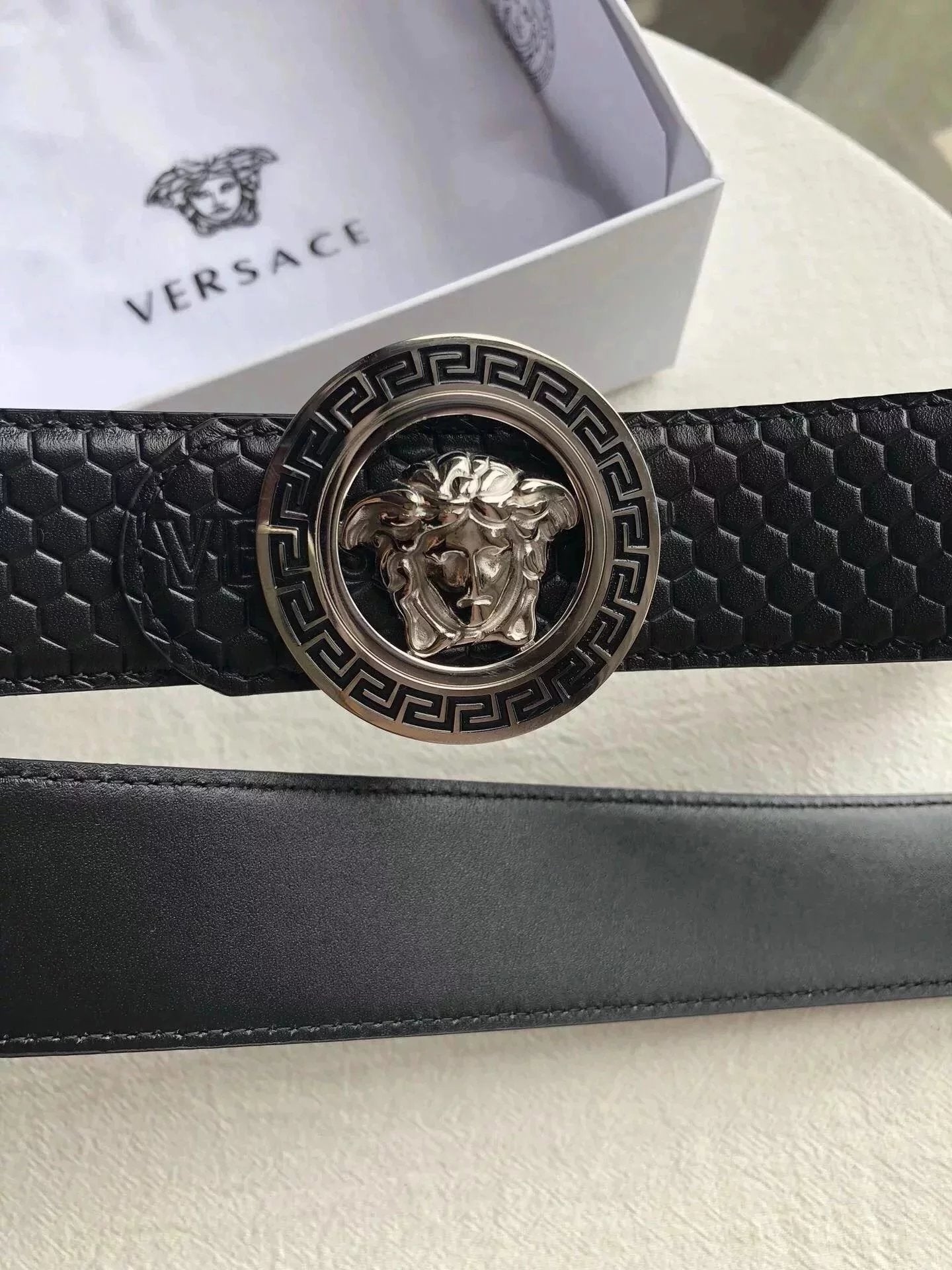 VERSACE Belt Top version Men's Belt Genuine Leather Steel Buckle Dusa Hanging Buckle Belt