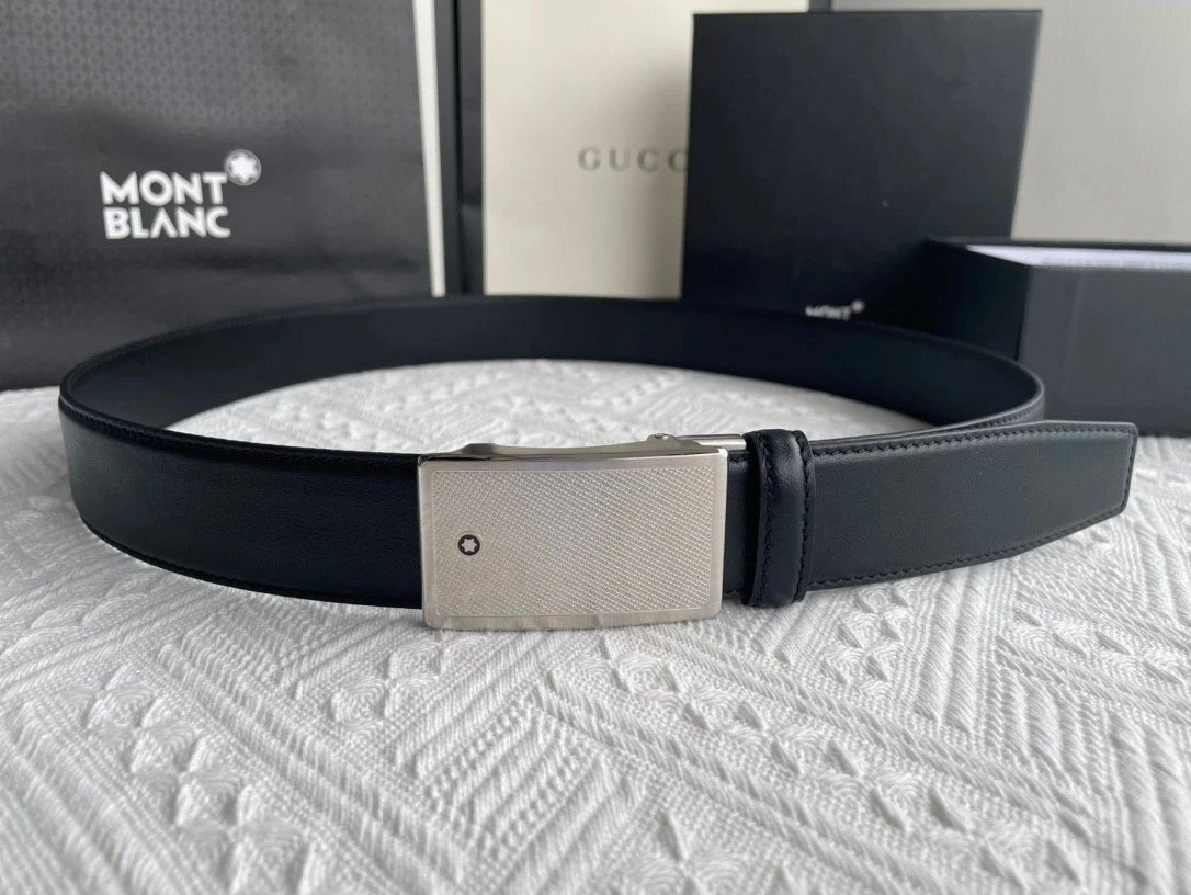 Montblanc Belt Top version 【Original Factory】Men's Leather Belt Width3.5cm Quality Full Set Packaging Original Imported Double-Sided Head Layer Cowhide 100% Original Factory Automatic Buckle Dual-Use Fashion Elegant Boys Belt M Home New Custom Latest Hot