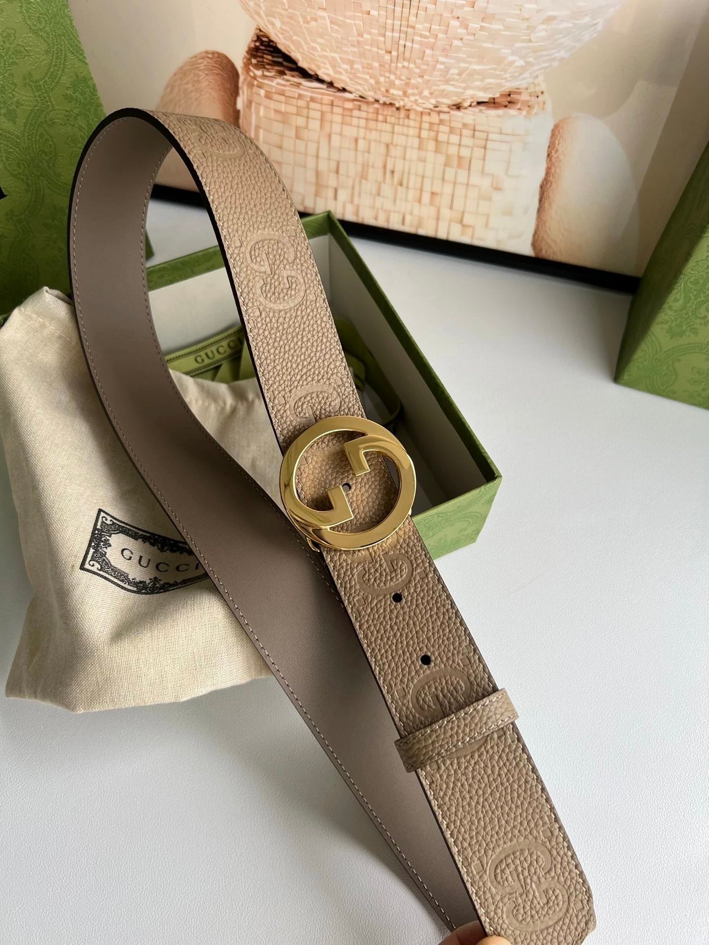 Gucci Belt Top version 【Full Package】Men's Leather Belt Gucci Width for Personal Use4.0cm Italian Double-Sided Imported First-Layer Cowhide Double G Embossed Boutique Double G Steel Buckle Low-Key Luxury Fashion All-Matching G Men's Belt