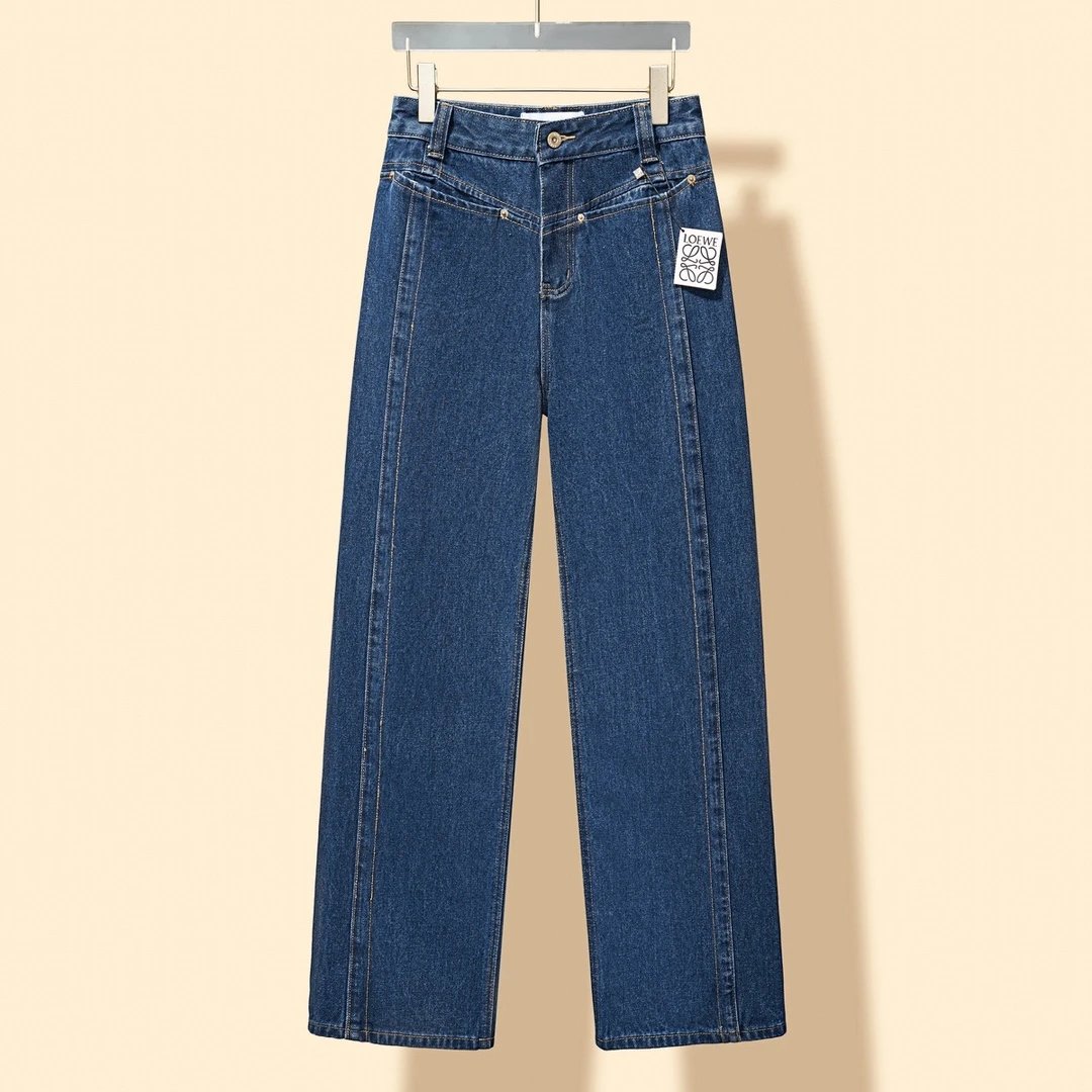 LOEWE Jeans Towel Embroidery logo Women's Versatile Casual Denim Pants