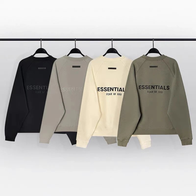 ESSENTIALS Hoodie Top Version New Double Line Fleece-lined Letters behind Printed Crew Neck Sweatshirt