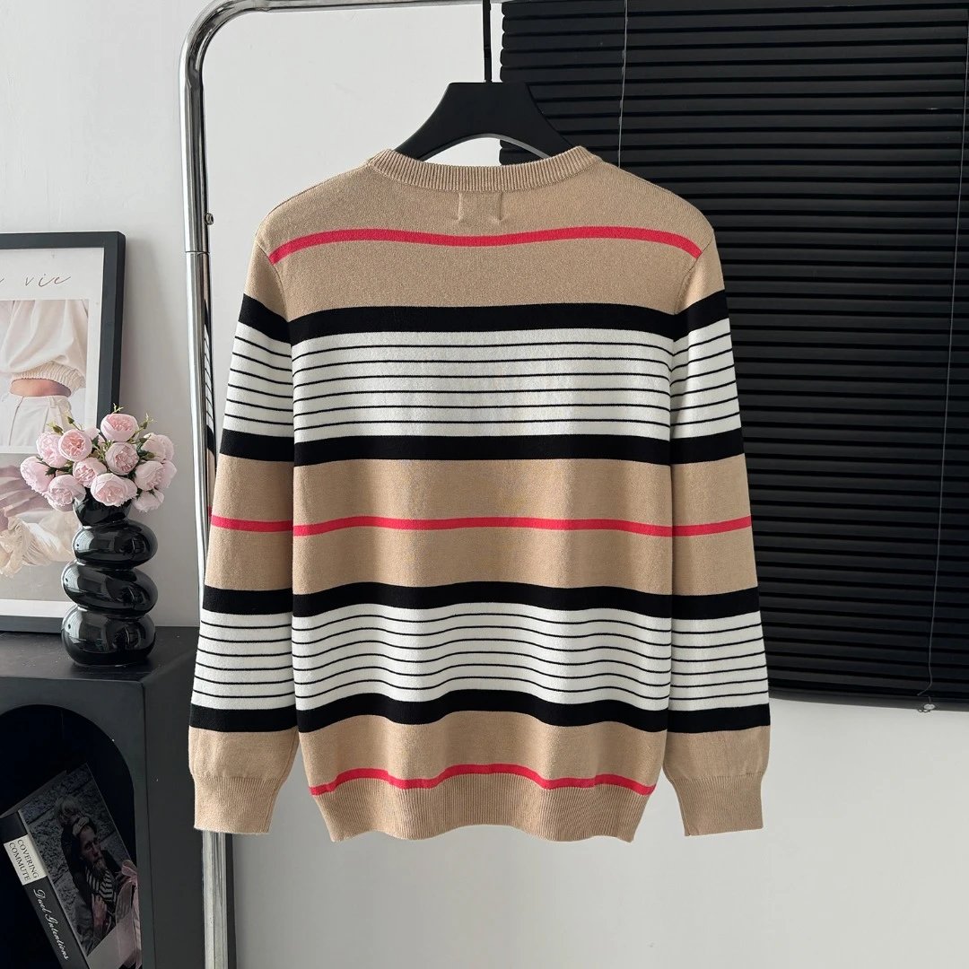 Burberry Sweater Plaid Color Block Crew Neck Sweater Unisex Long Sleeve Pullover Unisex Thickened OS Loose Fit Top Versatile Casual Jacket Lazy Style